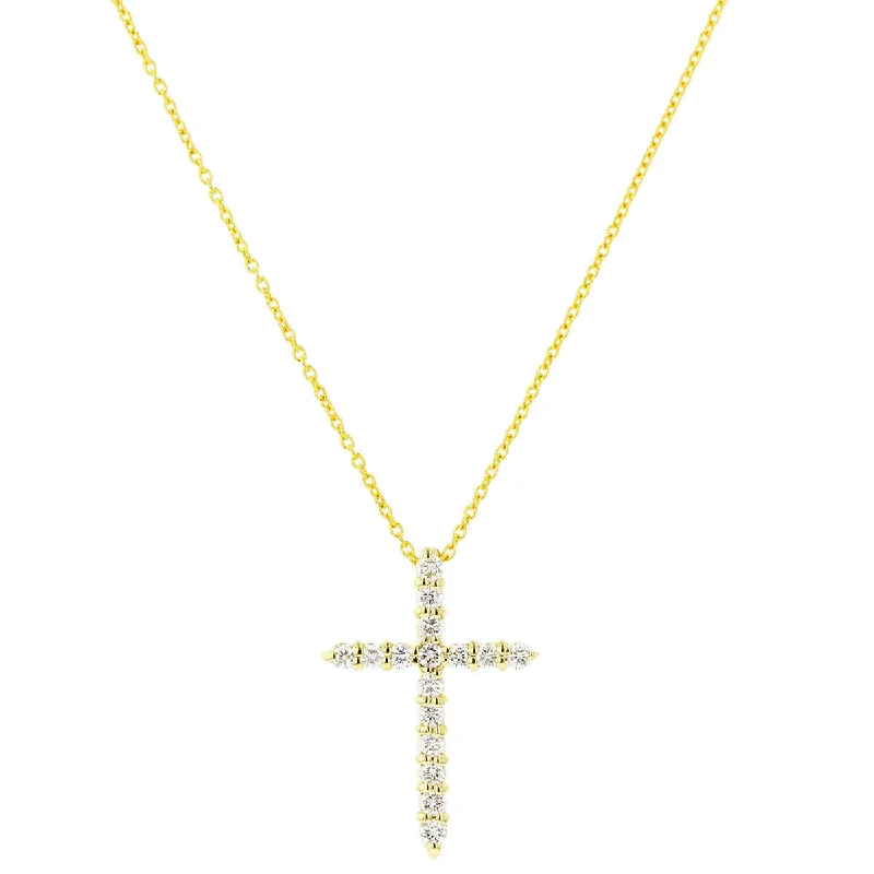 Women’s diamond necklace-18K Yellow Gold Diamond Cross Pendant