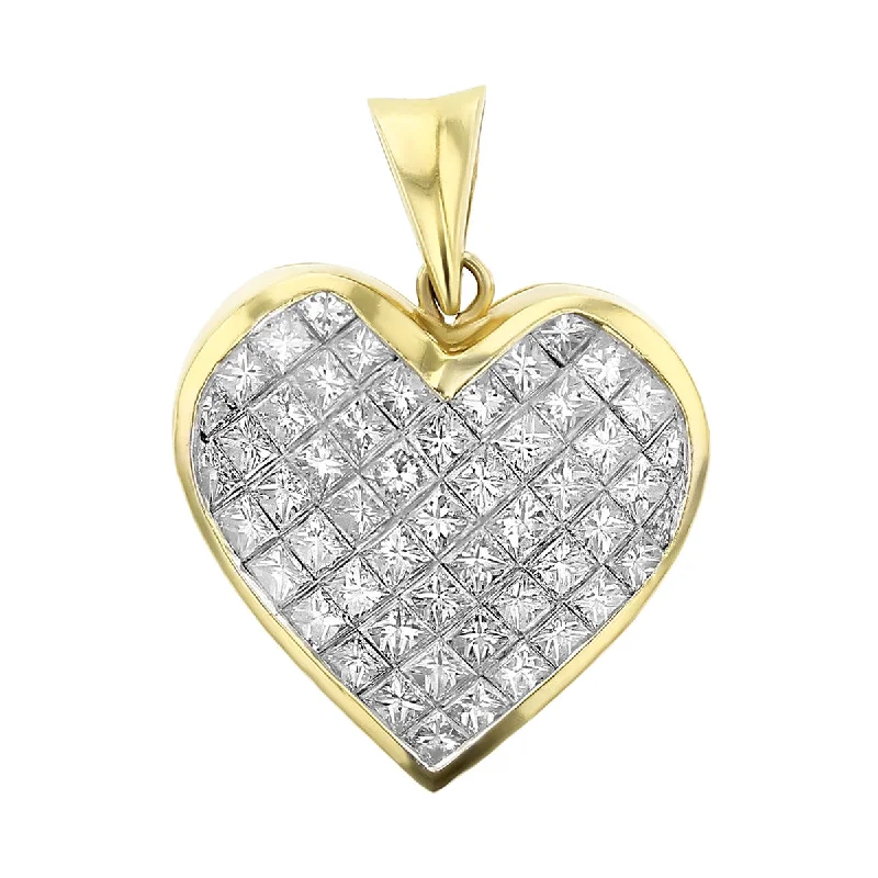 Women’s sapphire necklace-18K Gold Princess-Cut Diamonds Heart Pendant