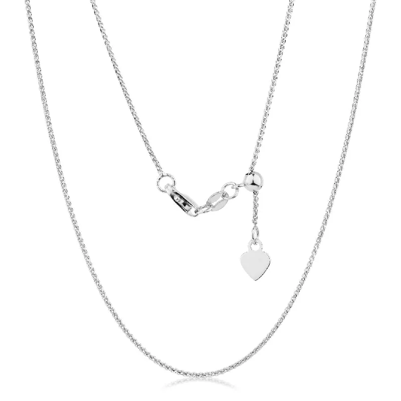 Women’s opal pendant necklace-55CM adjustable wheat chain in 10 carat white gold