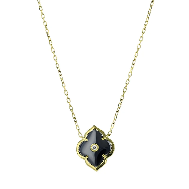 Women’s choker necklace-Gold and Diamond Single Motif Les Fleurs Pendant