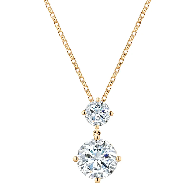 Women’s layering necklace-Fancy pendant with 4.19 carats* of diamond simulants in 10 carat yellow gold