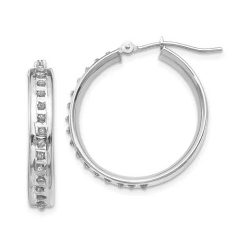 Women’s diamond halo earrings-Diamond Fascination 14KT White Gold 20MM Diamond Accent Hoop Earrings