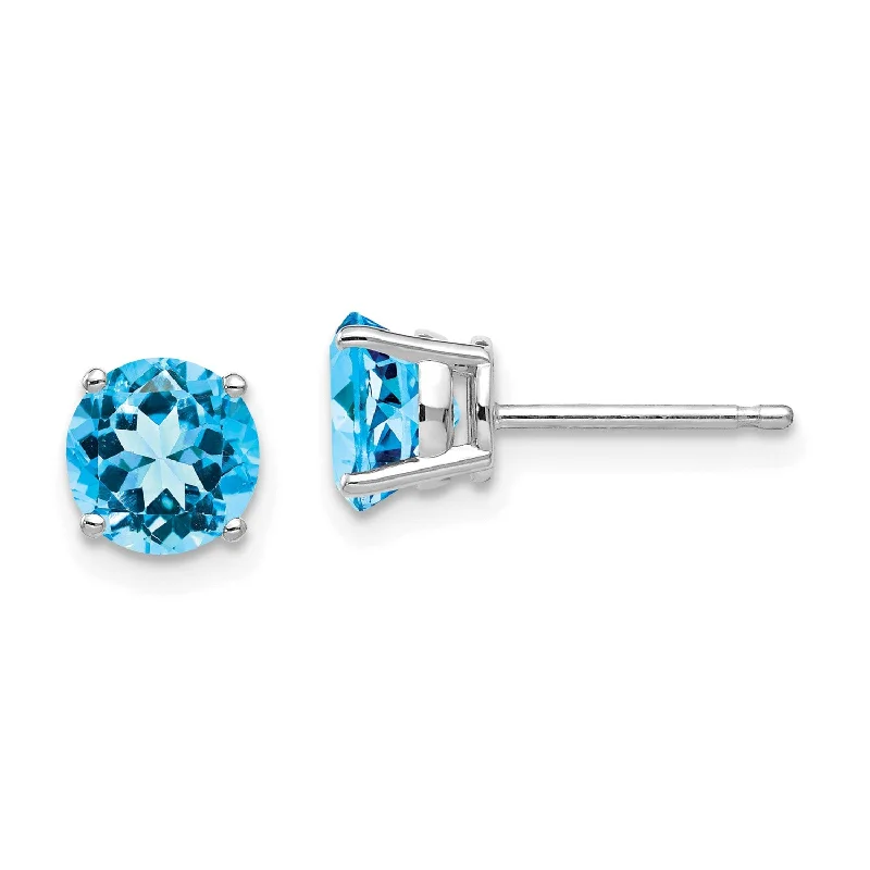 Women’s vintage earrings-6MM Round Swiss Blue Topaz Stud Earrings in 14KT White Gold