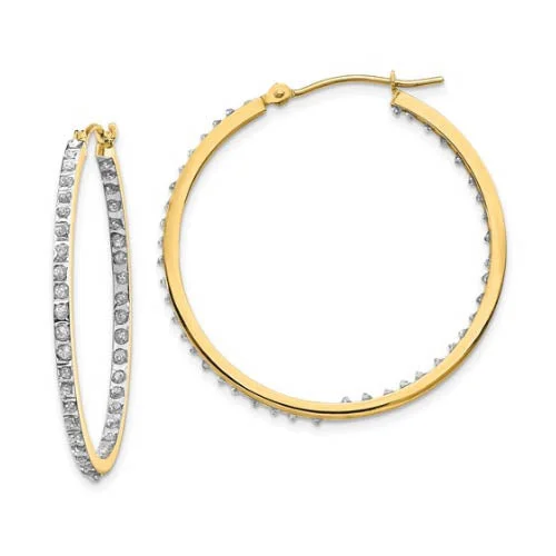 Women’s bridal earrings-Diamond Fascination 14KT Yellow Gold 33MM Diamond Accent Hoop Earrings