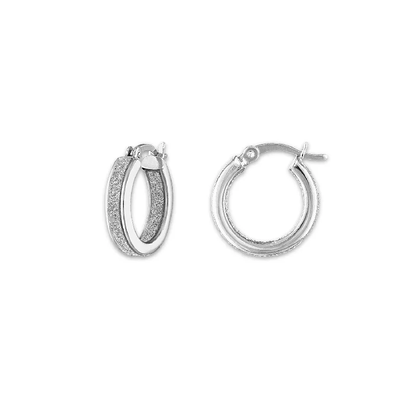 Women’s designer earrings-Sterling Silver 15MM 20MM 24MM Glitter Hoop Earrings