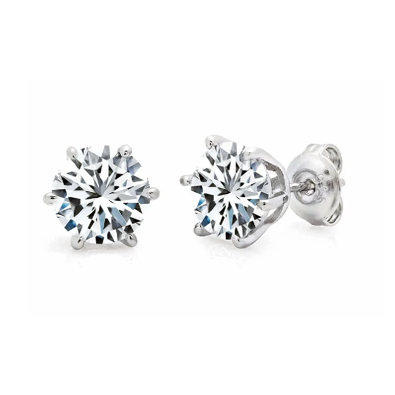 Women’s crystal earrings-Crislu Platinum Plated Sterling Silver Round Cubic Zirconia Solitaire Stud Earrings