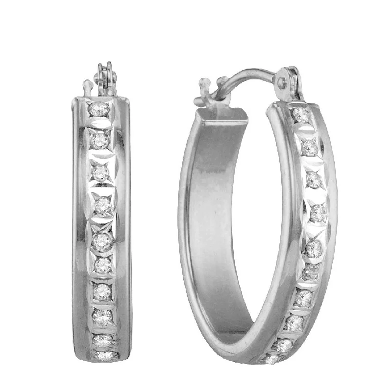 Women’s infinity earrings-Diamond Fascination 14KT White Gold 14X17MM Diamond Accent Hoop Earrings