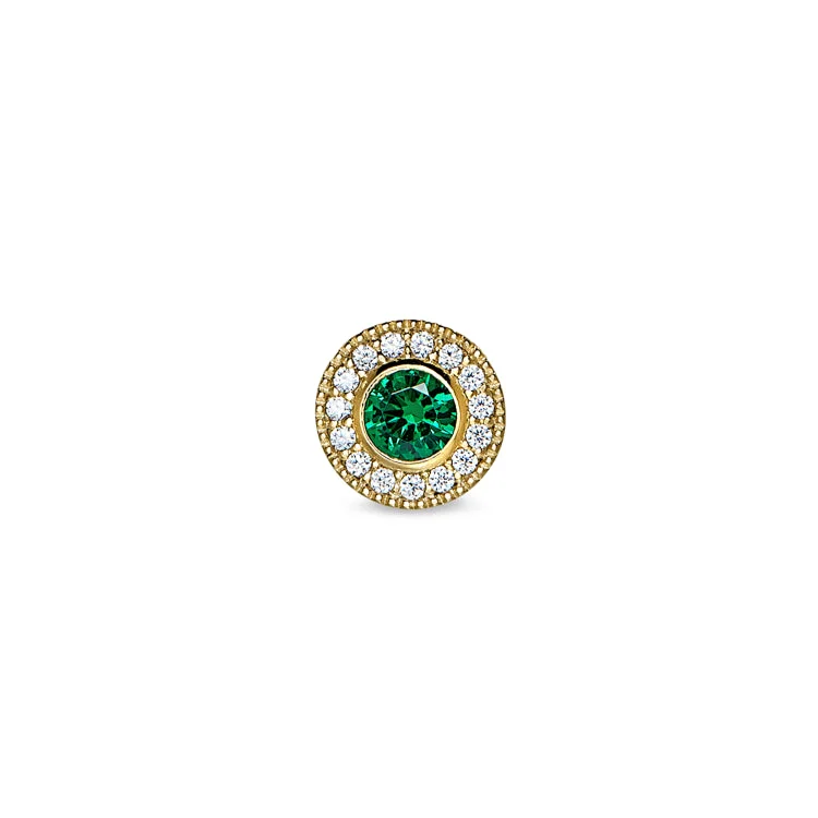 Women’s platinum band engagement ring-Gold Finish Sterling Silver Micropave Round Simulated Emerald Charm with Simulated Diamonds