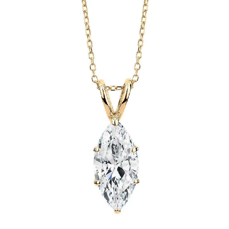 Women’s silver necklace-Marquise solitaire pendant with 2 carat* diamond simulant in 10 carat yellow gold