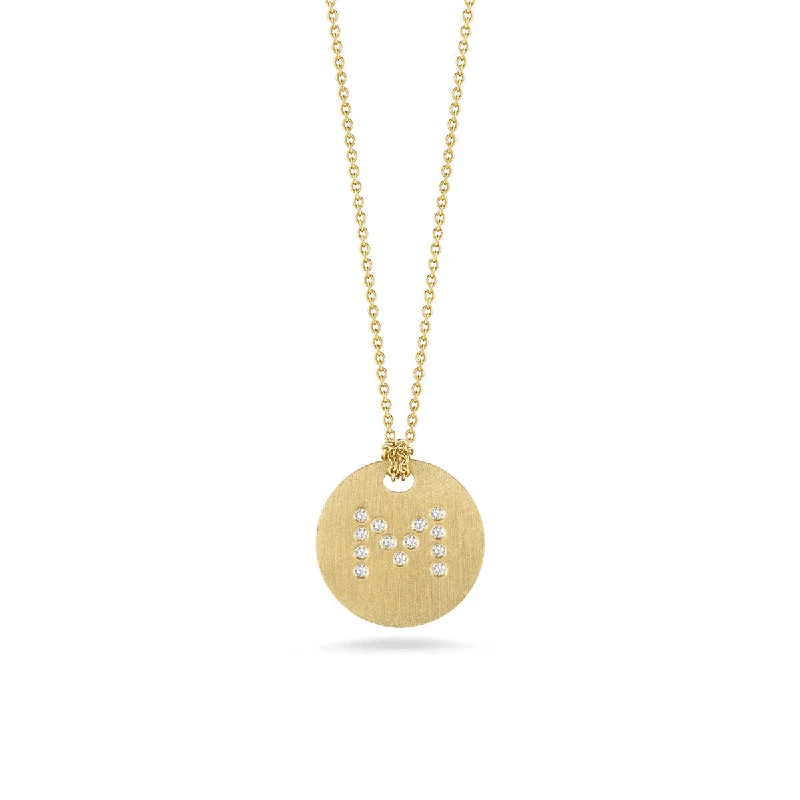 Women’s circle pendant necklace-Disc Pendant with Diamond Initial M