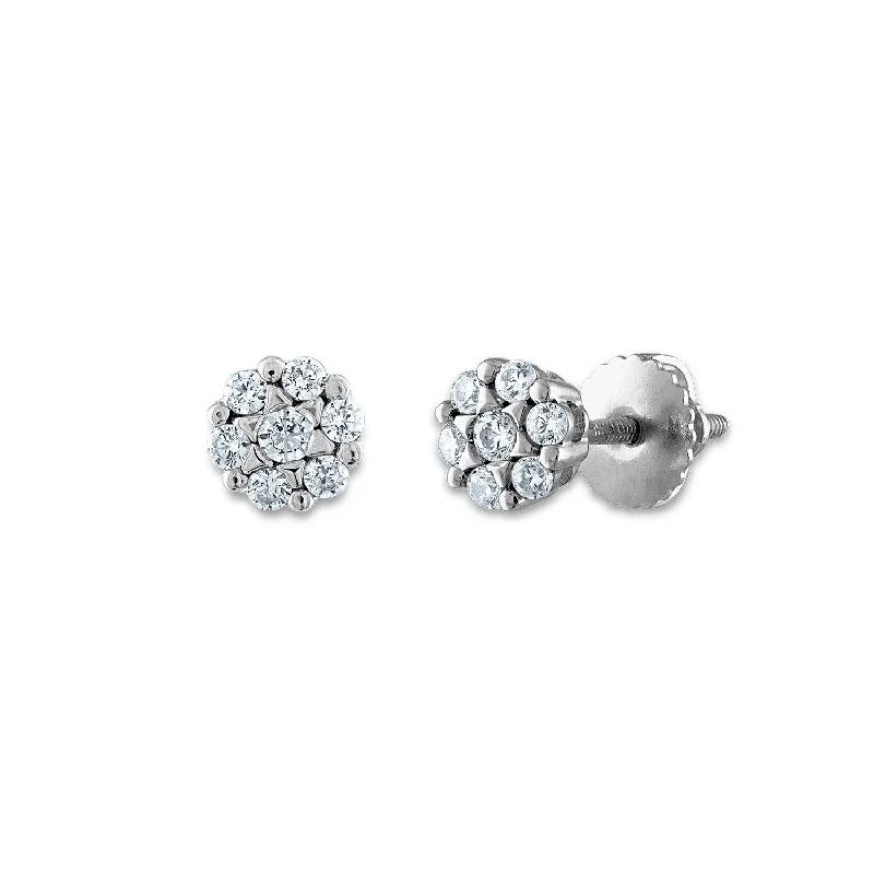 Women’s crystal drop earrings-EcoLove 1/4 CTW Lab Grown Diamond Cluster Stud Earrings in 14KT White Gold