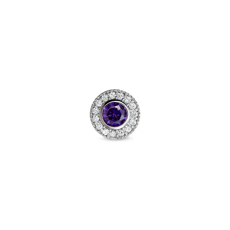 Women’s halo engagement ring-Platinum Finish Sterling Silver Micropave Round Simulated Amethyst Charm with Simulated Diamonds for BL2300B