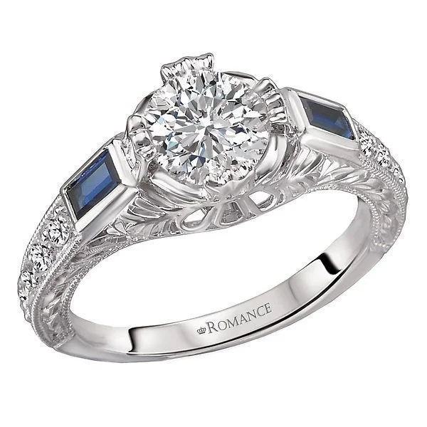 Women’s platinum band engagement ring-18KT 5/8 CTW SAPPHIRE & 1/6 CTW DIAMOND VINTAGE SETTING FOR 1 CT ROUND