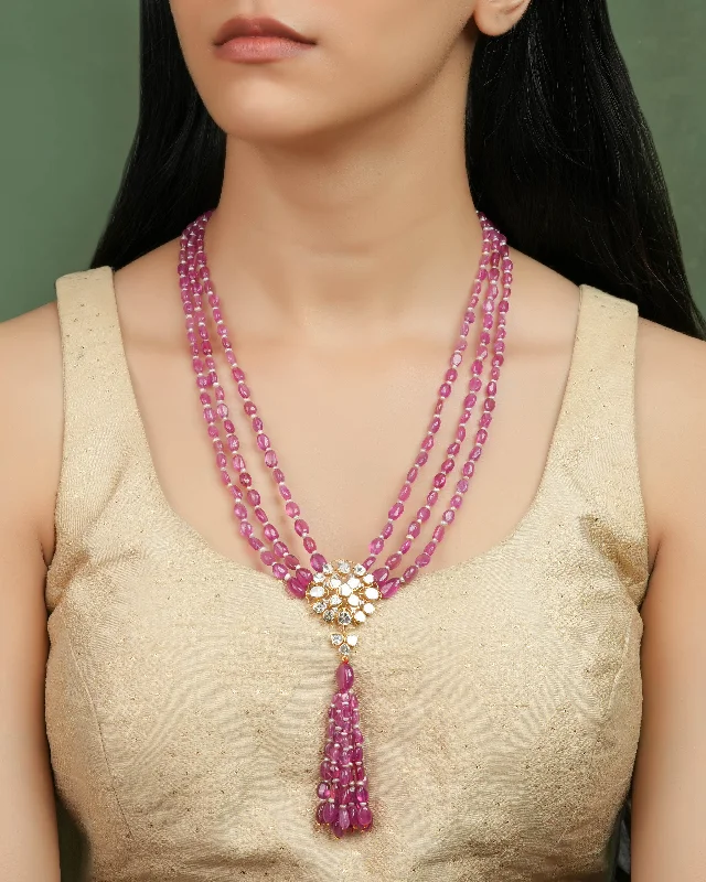 Women’s teardrop necklace-Vedika Polki And Diamond Bead Pendant