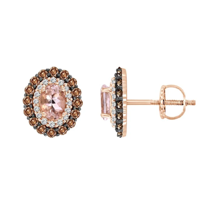 Women’s bohemian earrings-EARRINGS 1.65CT ROUND/OVAL DIAMOND 10K MORGANITE STONE ROSE GOLD