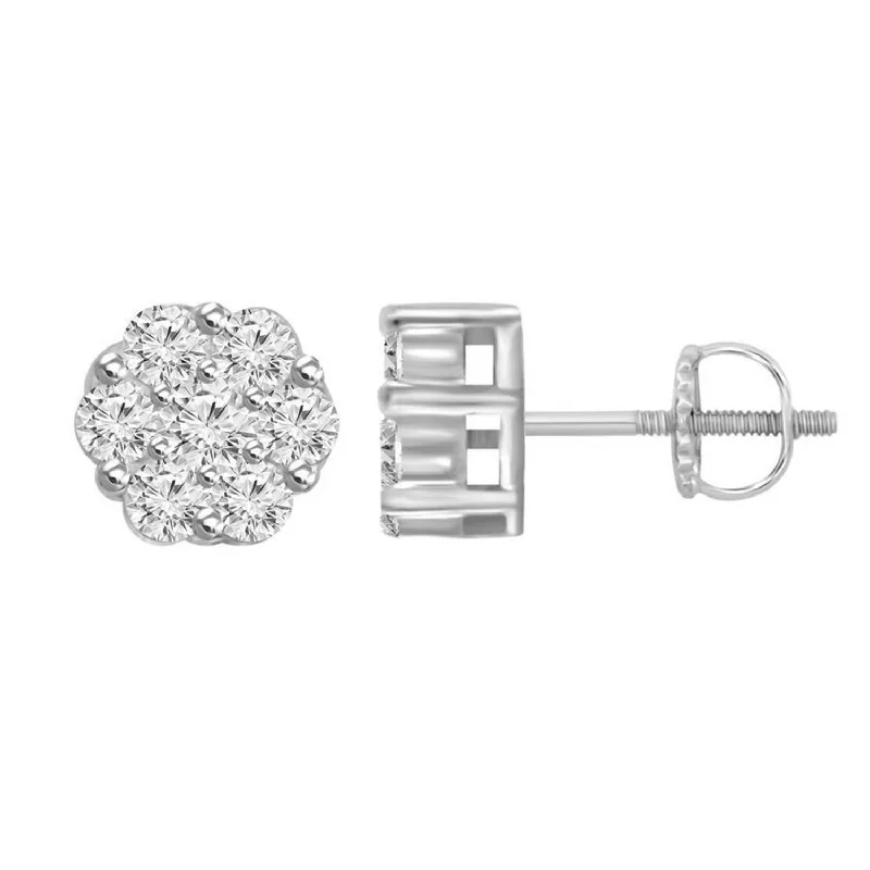 Women’s dangle earrings-LADIES  EARRINGS 0.15CT ROUND DIAMOND 14K WHITE GOLD