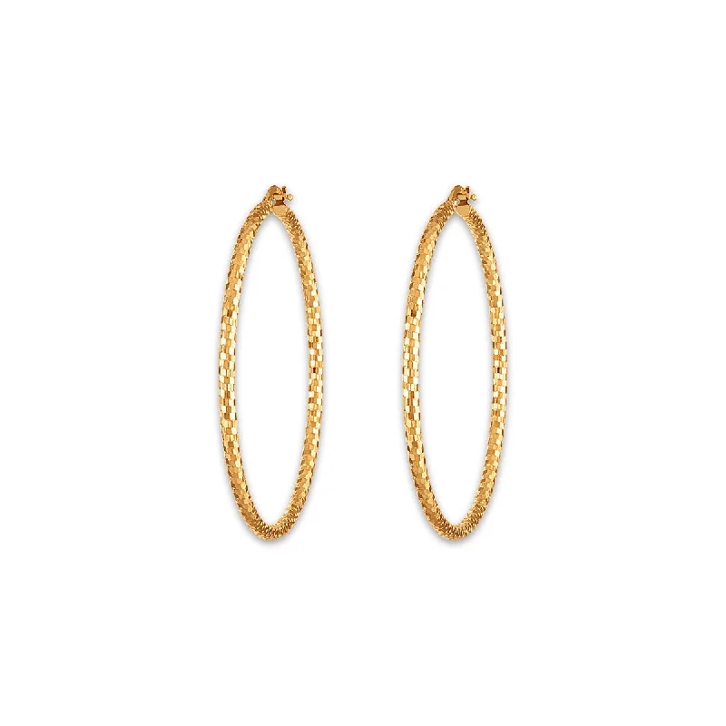 Women’s diamond stud earrings-14KT Yellow Gold 2.5X50MM Hoop Diamond-cut Earrings