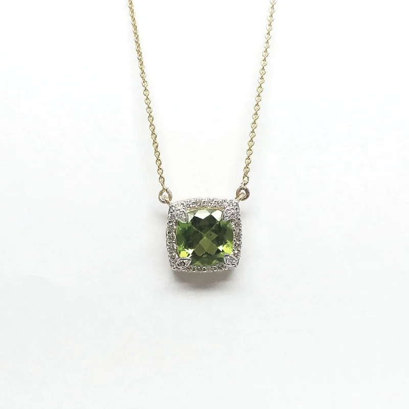 Women’s diamond necklace-Cushion Cut Peridot and Diamond Pendant AD No: 2088