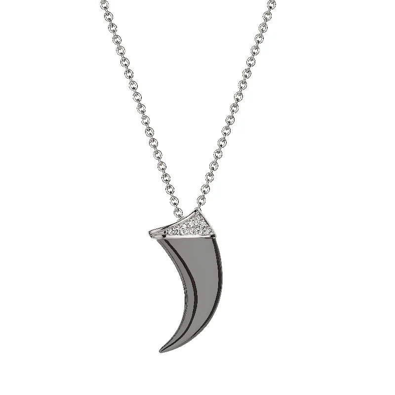 Women’s crystal necklace-Talon Claw Pendant - Silver Black Rhodium & Diamond PavÃ©