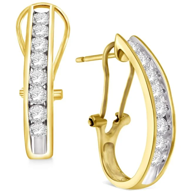 Women’s rose gold earrings-1 CTW Diamond Hoop Earrings in 10KT Yellow Gold