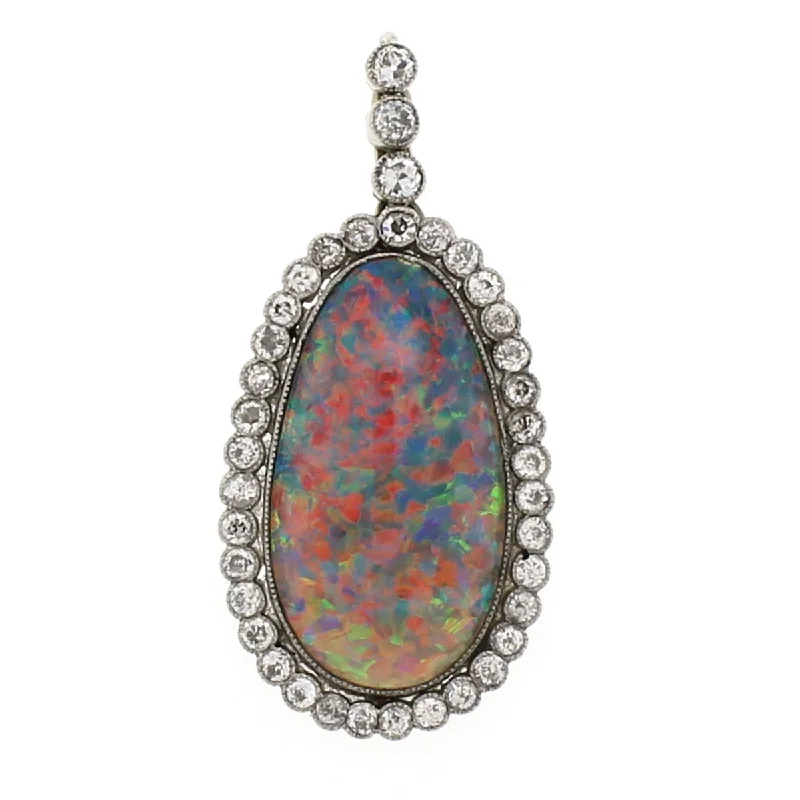 Women’s vintage-inspired necklace-Edwardian Natural Opal and Diamond Pendant