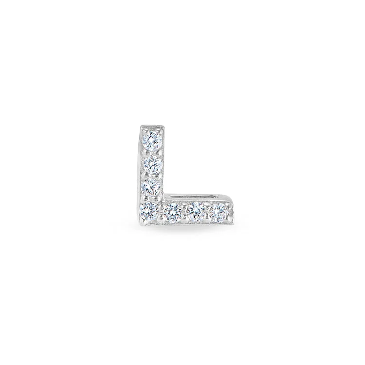 Women’s two-tone engagement ring-Platinum Finish Sterling Silver Micropave L Initial Charm with Simulated Diamonds