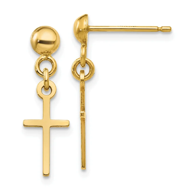 Women’s pearl earrings-14KT Yellow Gold 19X6MM Drop & Dangle Cross Earrings