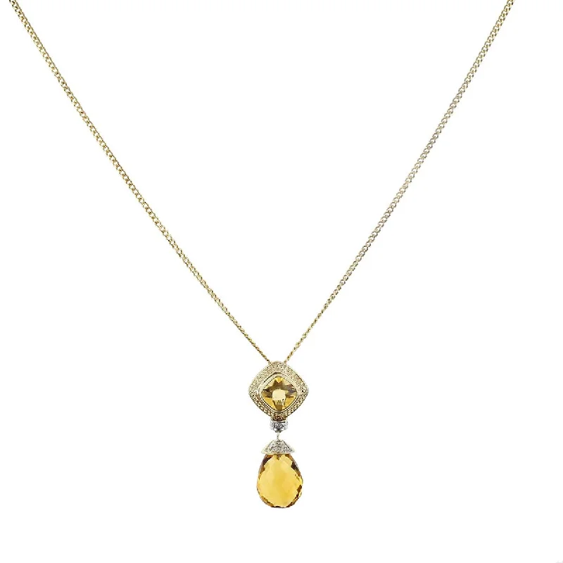 Women’s long gold necklace-17.00-Carat Briolette Citrine and Diamond Pendant