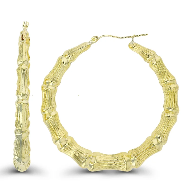 Women’s unique earrings-10KT Yellow Gold 50X5MM Hoop Bamboo Earrings