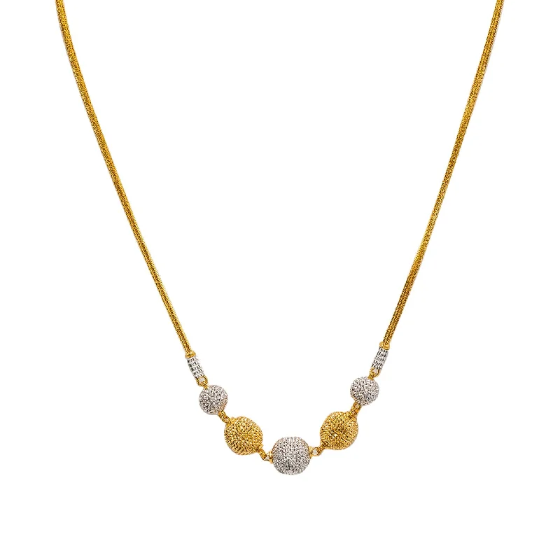 Women’s elegant silver necklace-22K Multi Tone Gold Ball Chain W/ Textured Ball Accents & Rounded Gold Strand