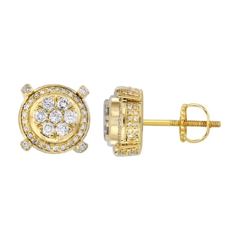 Women’s twisted earrings-LADIES STUD EARRINGS 1.00CT ROUND DIAMOND 10K YELLOW GOLD