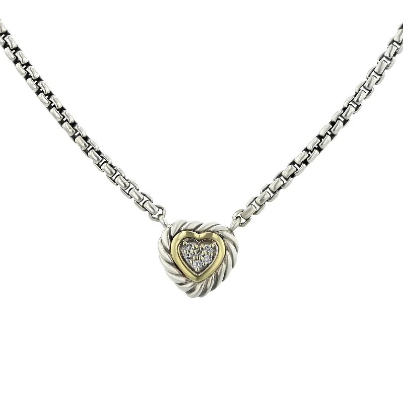 Women’s double-chain necklace-David Yurman Silver and Gold Diamond Heart Pendant