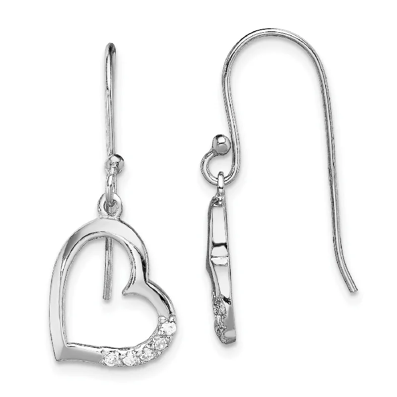 Women’s statement hoop earrings-Sterling Silver Cubic Zirconia 26X12MM Drop & Dangle Heart Earrings