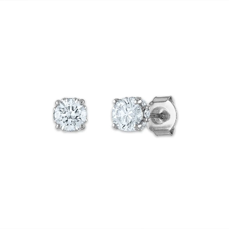 Women’s yellow gold earrings-EcoLove 1 CTW Lab Grown Diamond Solitaire Stud Earrings in 14KT White Gold