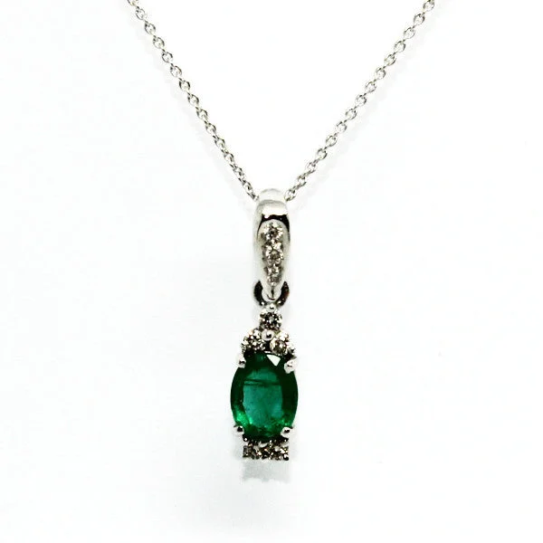 Women’s vintage necklace-Emerald & Double Diamond Station Pendant Ad No.0613