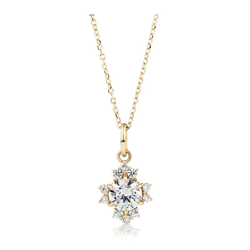 Women’s fine necklace-Fancy pendant with 0.78 carats* of diamond simulants in 10 carat yellow gold