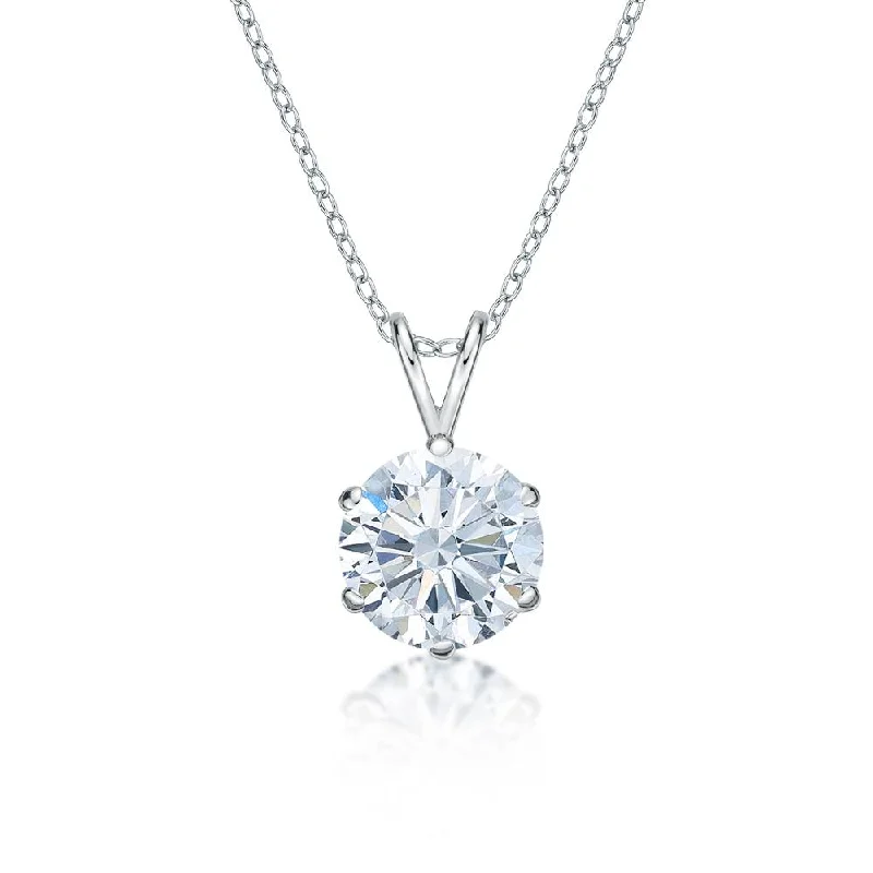 Women’s long gold necklace-Round Brilliant solitaire pendant with 3 carat* diamond simulant in 10 carat white gold