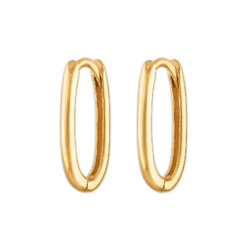 Women’s twisted earrings-10KT Gold Elongated Hoop Earrings