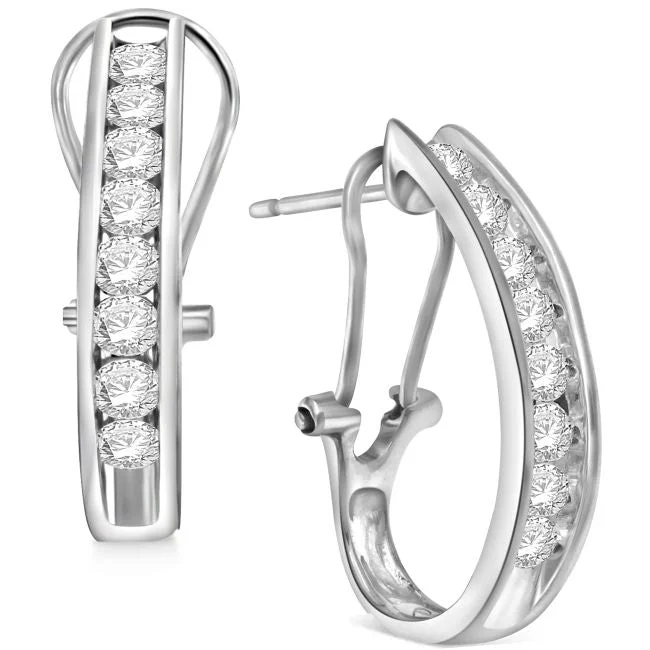 Women’s luxurious earrings-1 CTW Diamond Hoop Earrings in 10KT White Gold