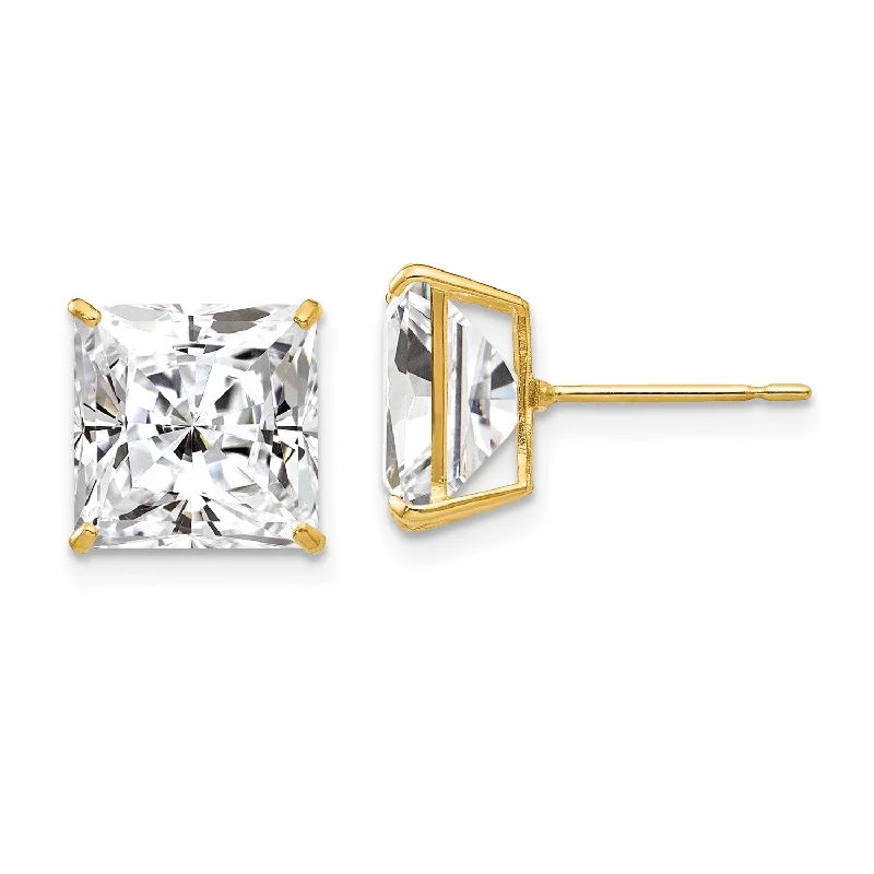 Women’s gemstone drop earrings-14KT Yellow Gold 9MM Square Cubic Zirconia Stud Earrings