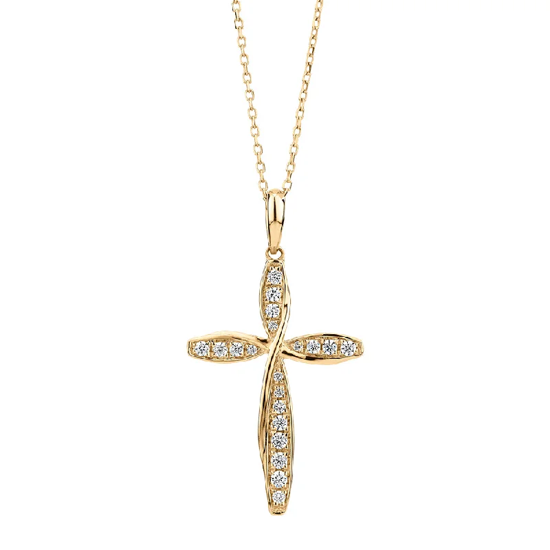 Women’s bridal necklace-Cross pendant with diamond simulants in 10 carat yellow gold