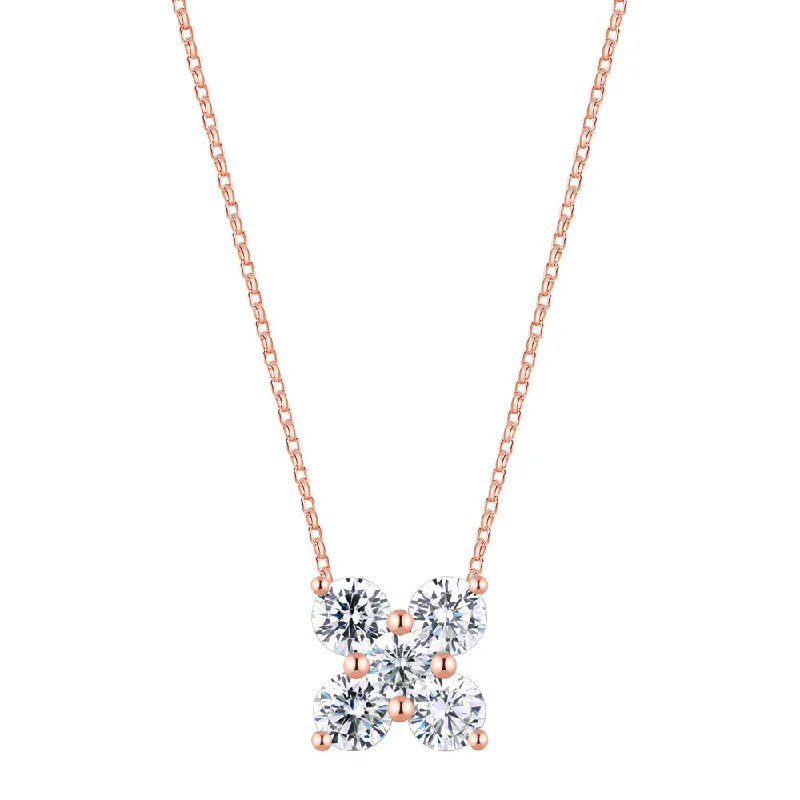 Women’s double-strand necklace-Fancy pendant with 1.17 carats* of diamond simulants in 10 carat rose gold