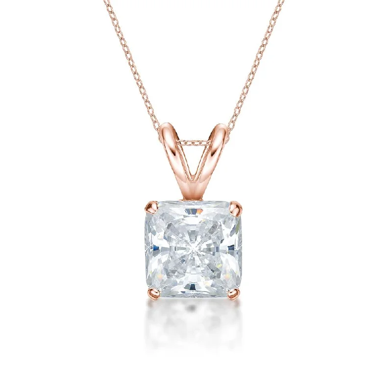 Women’s designer necklace-Princess Cut solitaire pendant with 1.5 carat* diamond simulant in 10 carat rose gold