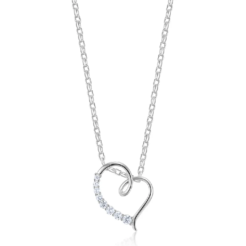 Women’s gold chain necklace-Fancy pendant with 0.25 carats* of diamond simulants in 10 carat white gold