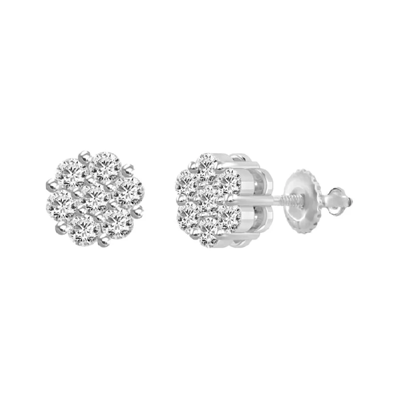 Women’s chic drop earrings-LADIES FLOWER EARRINGS 0.50CT ROUND DIAMOND 14K WHITE GOLD