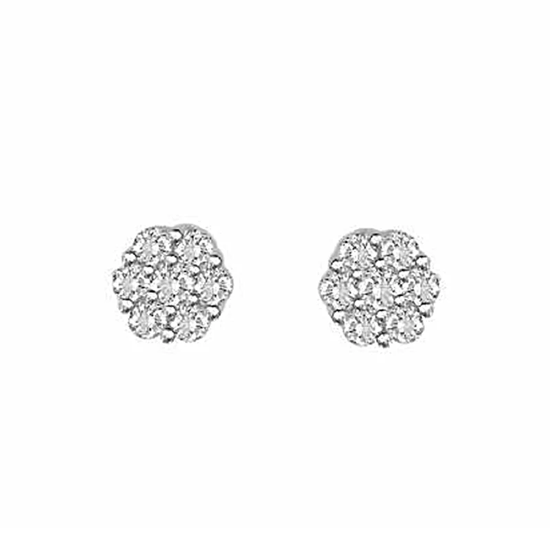 Women’s oval stud earrings-LADIES FLOWER EARRINGS 0.25CT ROUND DIAMOND 14K WHITE GOLD