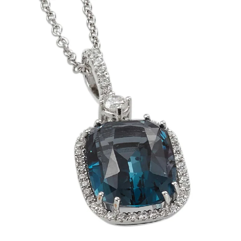 Women’s elegant silver necklace-Indicolite Tourmaline Diamond Halo Pendant