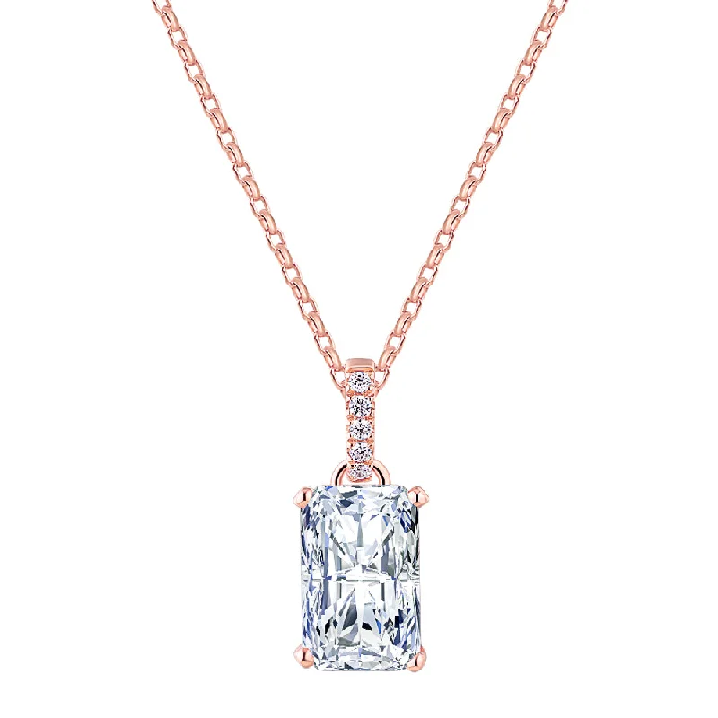 Women’s crystal pendant necklace-Radiant solitaire pendant with 3.49 carat* diamond simulant in 10 carat rose gold