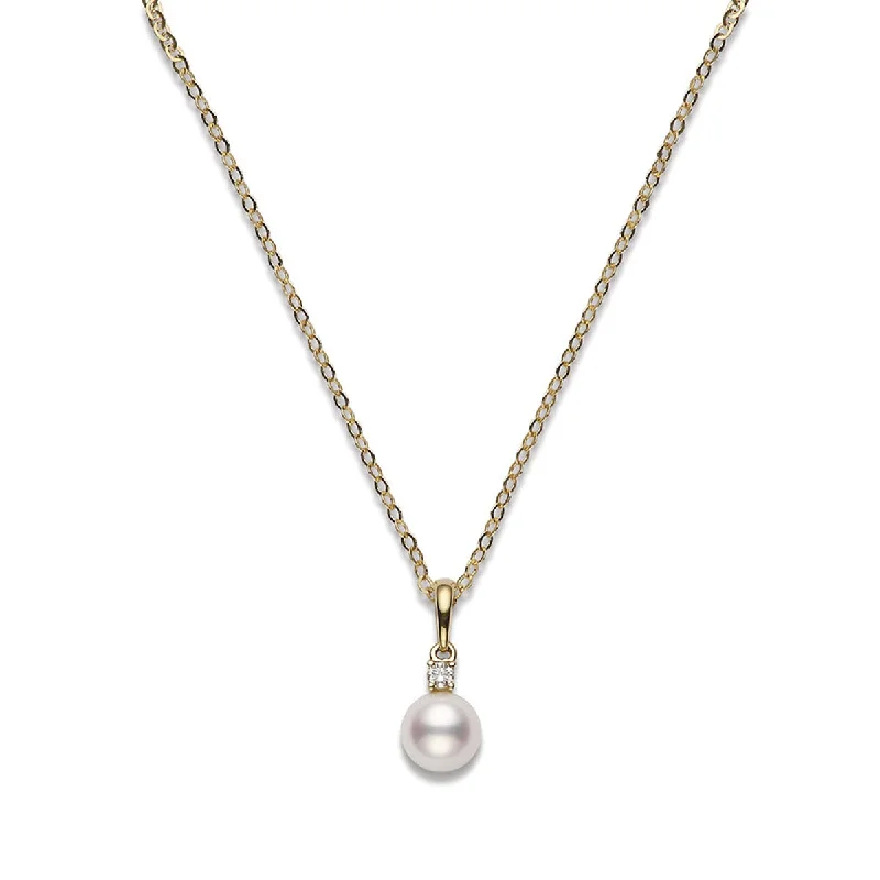 Women’s long gold necklace-Akoya Cultured Pearl and Diamond Pendant