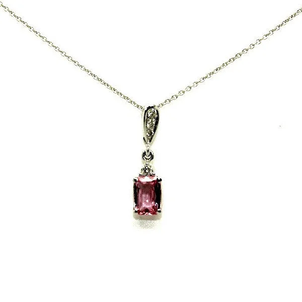 Women’s floral necklace-Pink Sapphire (Emd) And Diamond Classic Pendant AD No. 0583